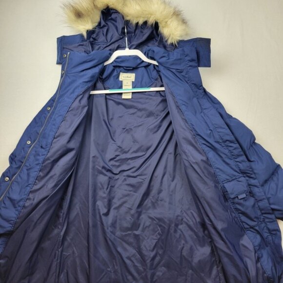 LL Bean Womens Ultrawarm Coat Down Three Quarter Length Size Medium Petite Blue - Picture 9 of 15